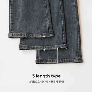 Forkline 3 Lengths  Hidden Elastic Waist Vintage Washed Bootcut Denim Pants Jeans