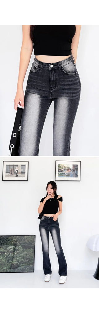 Forkline 3 Lengths  Hidden Elastic Waist Vintage Washed Bootcut Denim Pants Jeans