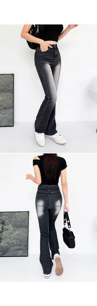 Forkline 3 Lengths  Hidden Elastic Waist Vintage Washed Bootcut Denim Pants Jeans
