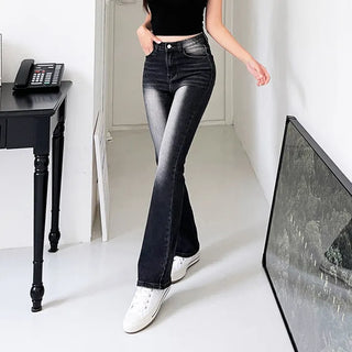 Forkline 3 Lengths  Hidden Elastic Waist Vintage Washed Bootcut Denim Pants Jeans