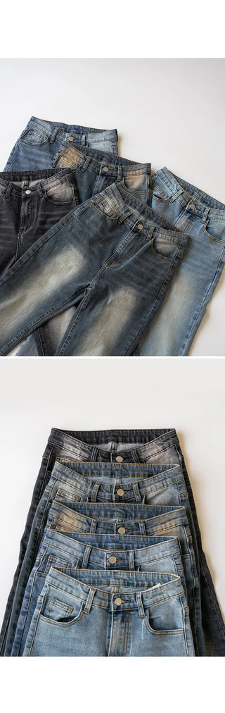 Forkline 3 Lengths  Hidden Elastic Waist Vintage Washed Bootcut Denim Pants Jeans