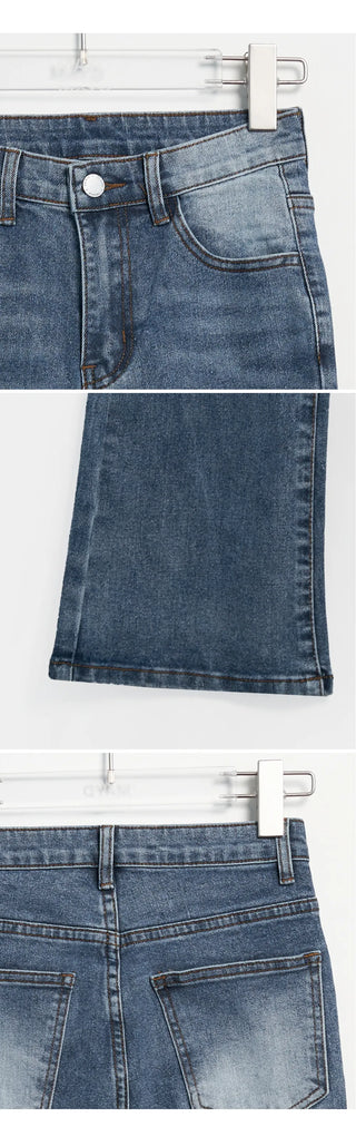Forkline 3 Lengths  Hidden Elastic Waist Vintage Washed Bootcut Denim Pants Jeans