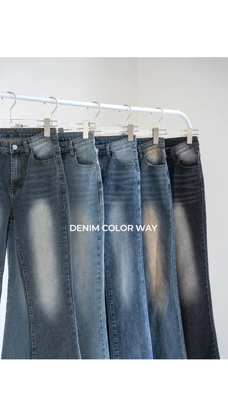 Forkline 3 Lengths  Hidden Elastic Waist Vintage Washed Bootcut Denim Pants Jeans