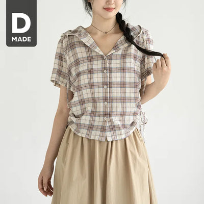 Nervee Wrinkle Hoodie Shirred Check Short Sleeve Shirt Button-up Jacket Rainy Season Look