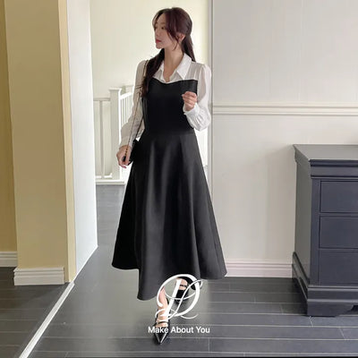Bring Color Block Shirt Flare Long Dress Wedding Guest Look