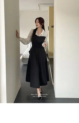 Bring Color Block Shirt Flare Long Dress Wedding Guest Look