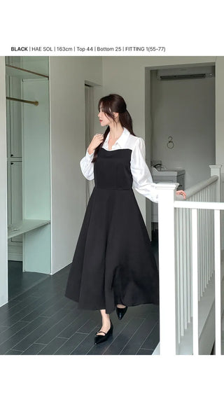 Bring Color Block Shirt Flare Long Dress Wedding Guest Look