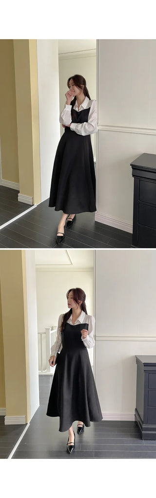 Bring Color Block Shirt Flare Long Dress Wedding Guest Look