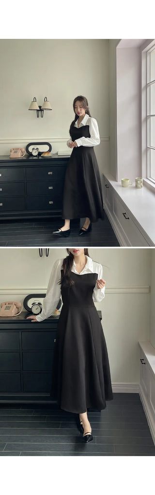 Bring Color Block Shirt Flare Long Dress Wedding Guest Look