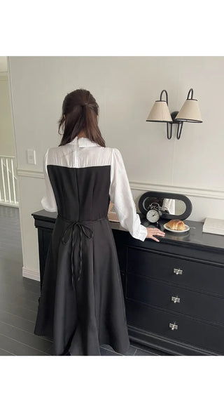 Bring Color Block Shirt Flare Long Dress Wedding Guest Look