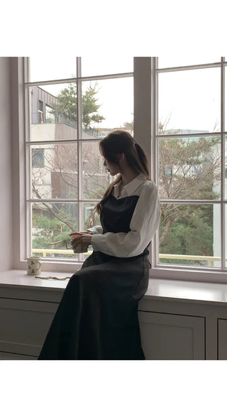 Bring Color Block Shirt Flare Long Dress Wedding Guest Look