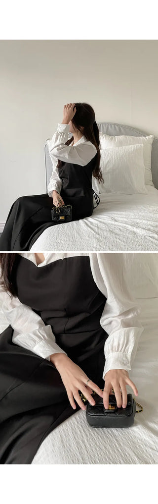 Bring Color Block Shirt Flare Long Dress Wedding Guest Look
