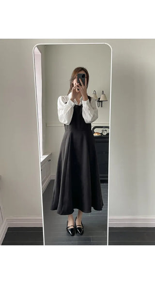 Bring Color Block Shirt Flare Long Dress Wedding Guest Look