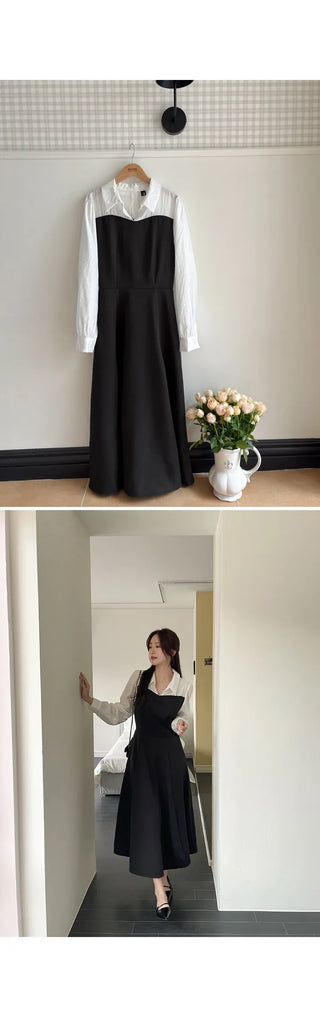 Bring Color Block Shirt Flare Long Dress Wedding Guest Look