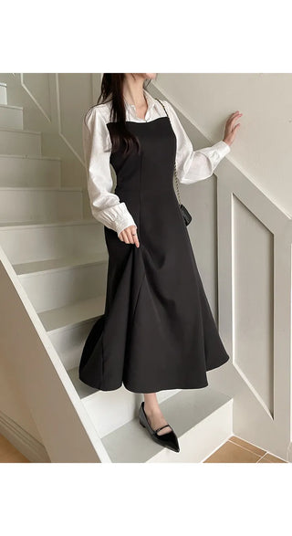 Bring Color Block Shirt Flare Long Dress Wedding Guest Look