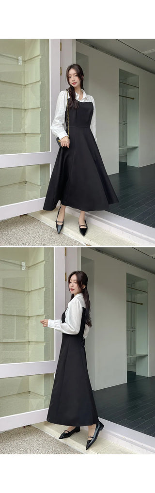 Bring Color Block Shirt Flare Long Dress Wedding Guest Look