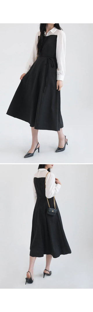Bring Color Block Shirt Flare Long Dress Wedding Guest Look