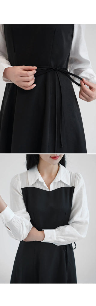 Bring Color Block Shirt Flare Long Dress Wedding Guest Look