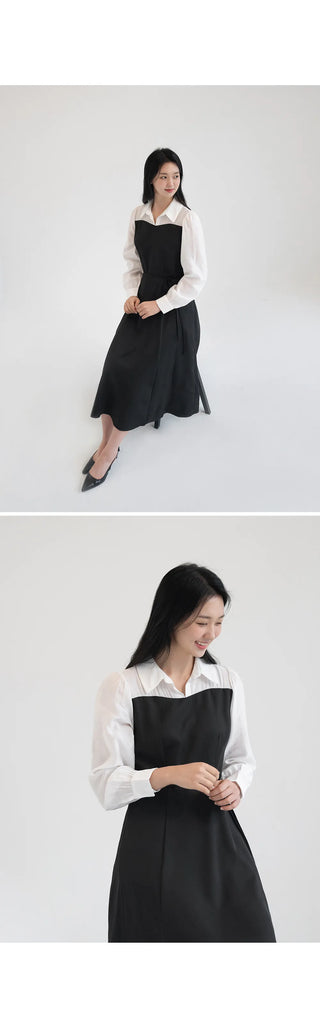 Bring Color Block Shirt Flare Long Dress Wedding Guest Look