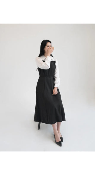 Bring Color Block Shirt Flare Long Dress Wedding Guest Look