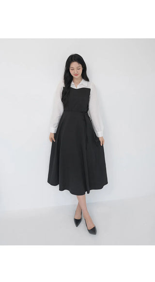 Bring Color Block Shirt Flare Long Dress Wedding Guest Look