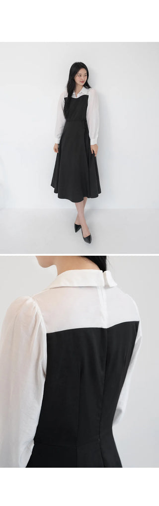 Bring Color Block Shirt Flare Long Dress Wedding Guest Look