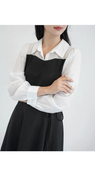 Bring Color Block Shirt Flare Long Dress Wedding Guest Look