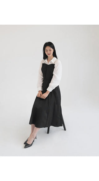 Bring Color Block Shirt Flare Long Dress Wedding Guest Look
