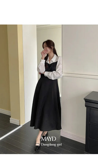 Bring Color Block Shirt Flare Long Dress Wedding Guest Look