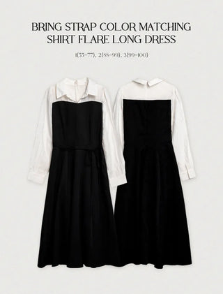 Bring Color Block Shirt Flare Long Dress Wedding Guest Look