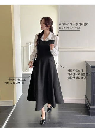 Bring Color Block Shirt Flare Long Dress Wedding Guest Look