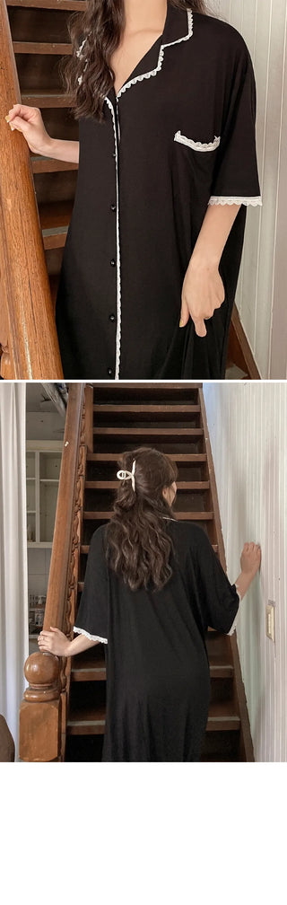 Charang Silk Lace Pajama Dress