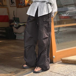 Temisen Length  Nylon Parachute Cargo Wide Pants