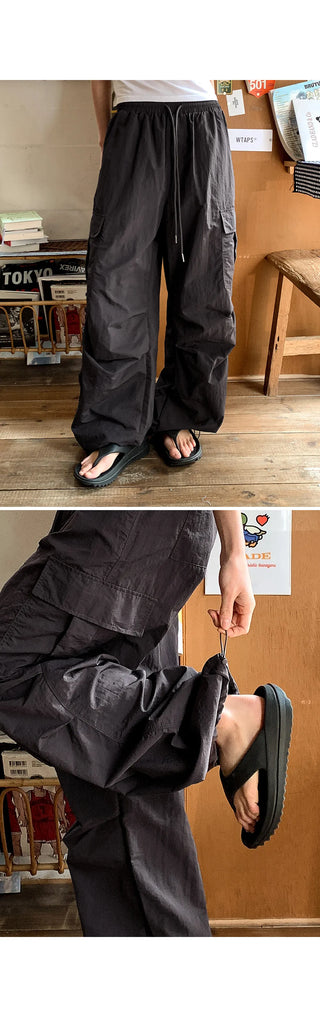 Temisen Length  Nylon Parachute Cargo Wide Pants