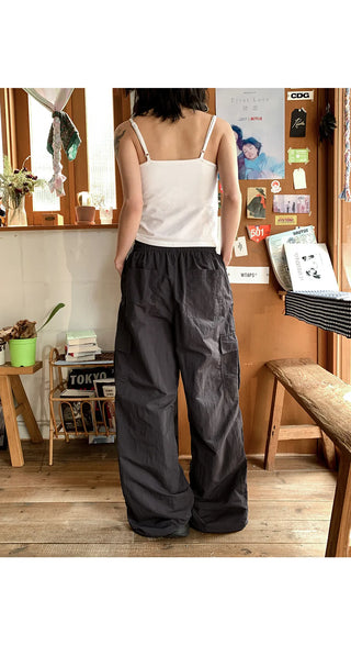 Temisen Length  Nylon Parachute Cargo Wide Pants