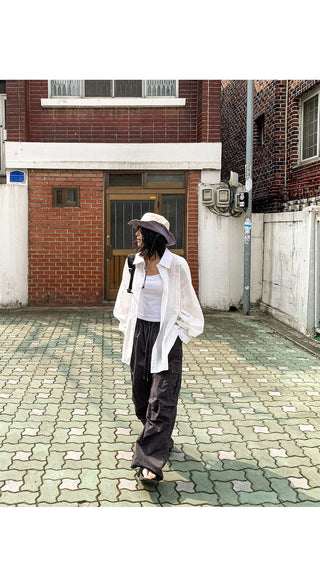 Temisen Length  Nylon Parachute Cargo Wide Pants