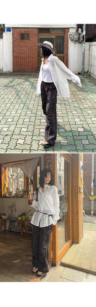 Temisen Length  Nylon Parachute Cargo Wide Pants
