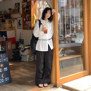 Temisen Length  Nylon Parachute Cargo Wide Pants