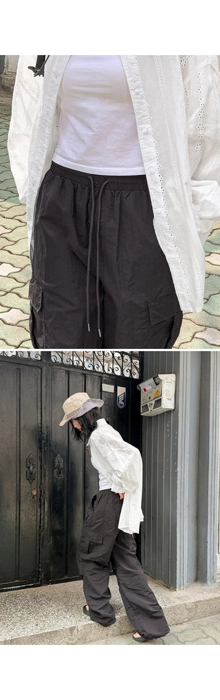 Temisen Length  Nylon Parachute Cargo Wide Pants