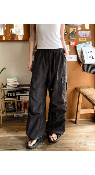 Temisen Length  Nylon Parachute Cargo Wide Pants