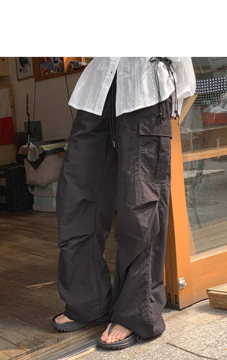 Temisen Length  Nylon Parachute Cargo Wide Pants