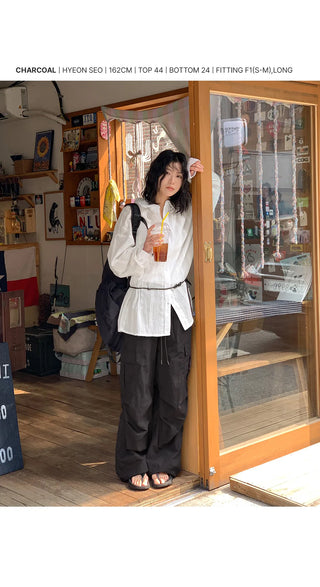 Temisen Length  Nylon Parachute Cargo Wide Pants