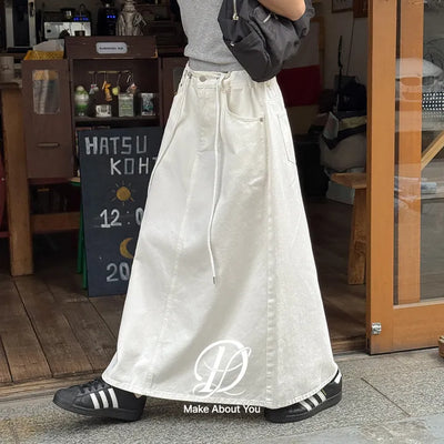 Miem Cotton Back Slit String Maxi Long Skirt