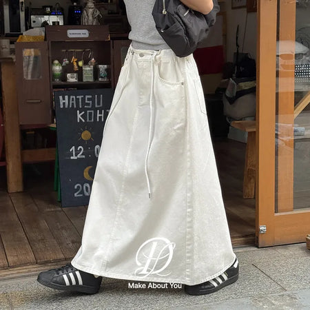 Miem Cotton Back Slit String Maxi Long Skirt