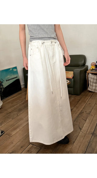 Miem Cotton Back Slit String Maxi Long Skirt