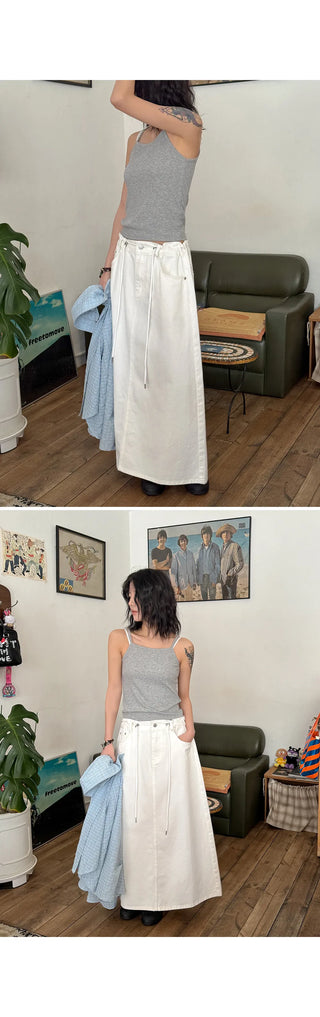 Miem Cotton Back Slit String Maxi Long Skirt