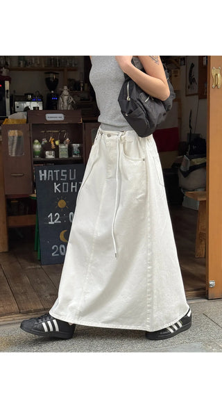 Miem Cotton Back Slit String Maxi Long Skirt