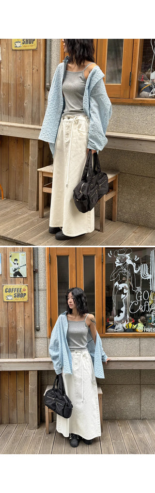 Miem Cotton Back Slit String Maxi Long Skirt