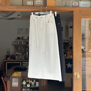 Miem Cotton Back Slit String Maxi Long Skirt