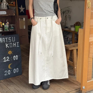 Miem Cotton Back Slit String Maxi Long Skirt
